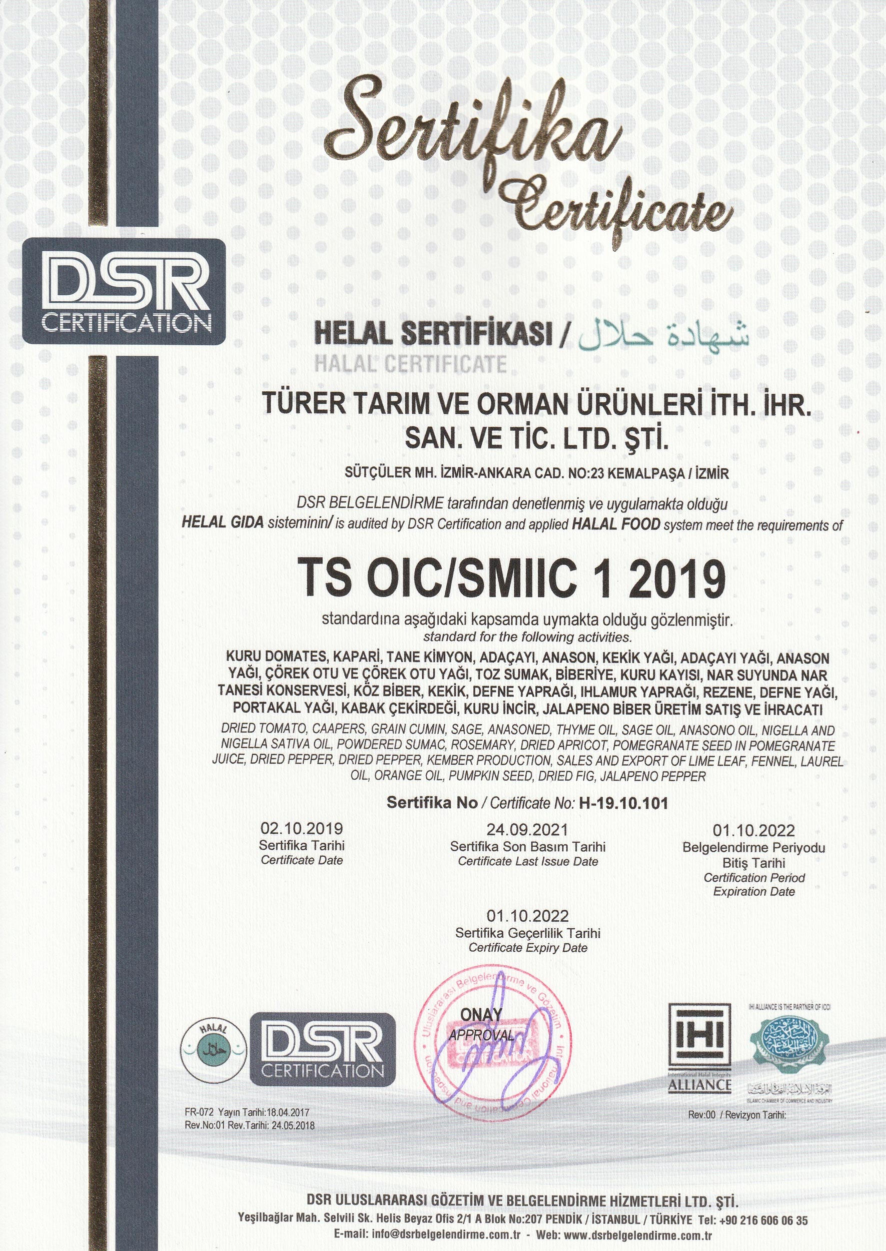 Sertifikalar – Türer Tarım